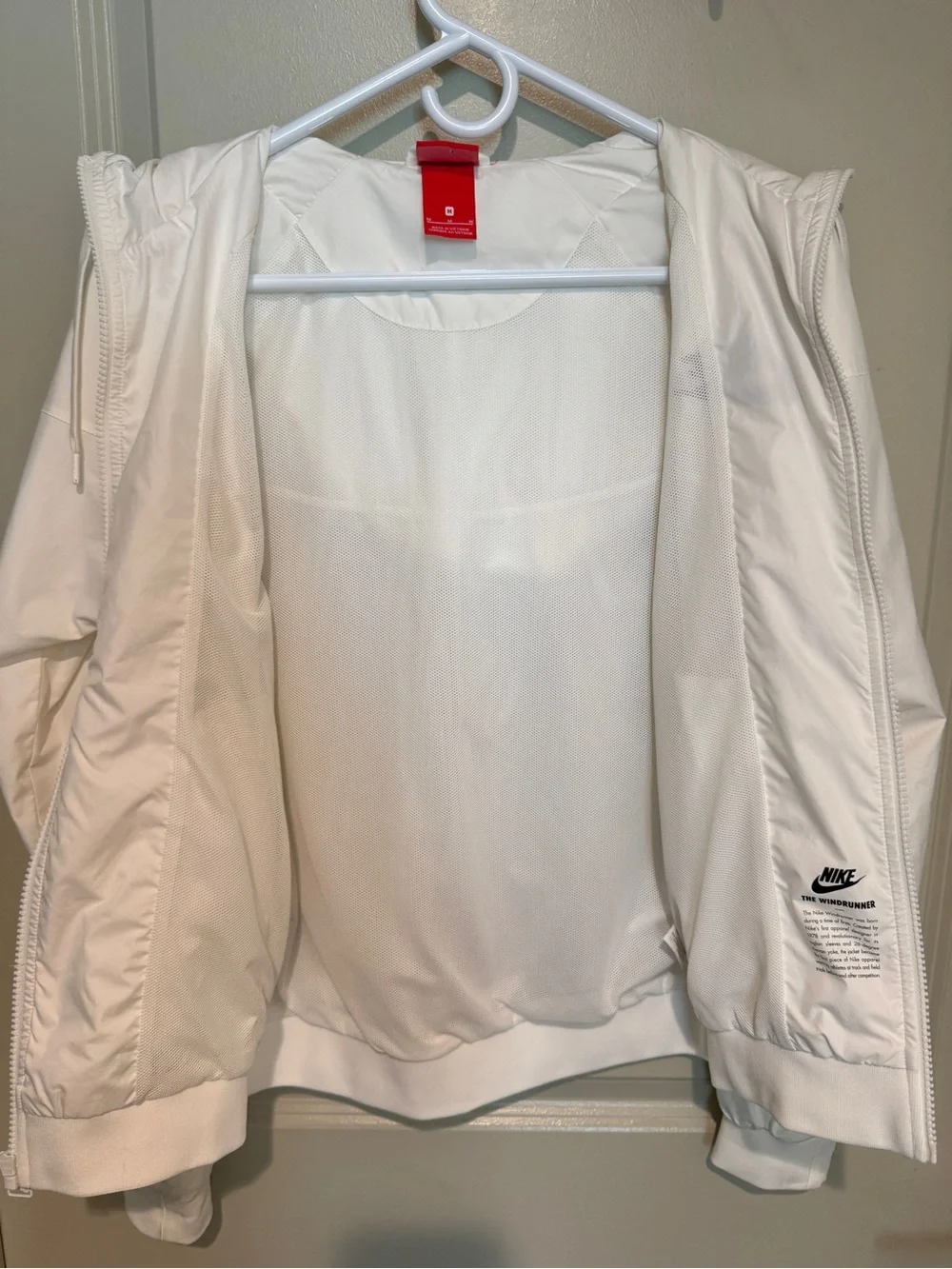 Nike White Women's Hooded Bomber Jacket with Black Swoosh